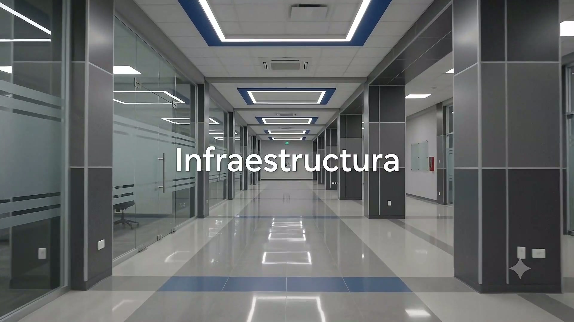 Corredor interior terminado en instalación industrial DEM